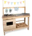small Foot Matschküche und Kaufladen aus Vollholz, XL-Matschküche/Outdoorkaufladen, beidseitig bespielbar, mit viel Zubehör, Outdoor-Spielspaß, 12790