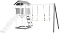 AXI Beach Tower Spielturm aus Holz in Weiß & Grau | Spielhaus für Kinder mit weißer Rutsche, Doppelschaukel und Sandkasten | Stelzenhaus für den Garten