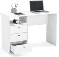 KOMTO Schreibtisch mit Schubladen Bürotisch Computertisch Klein Arbeitstisch Büro PC Griffen 110x50x74 cm Weiß