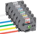 Anstore 6 Beschriftungsgerät Ersatz für Schriftband Brother P-touch Bänder TZe-131 TZe-231 TZe-431 TZe-531 TZe-631 TZe-731, Schwarz auf Weiß/Transparent/Rot/Blau/Gelb/Grün laminiert Tze Schriftband