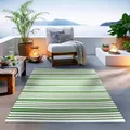 Outdoor Teppich I Wetterfest Für Drinnen und Draußen I Terrasse Balkon Garten Wohnzimmer Badezimmer Küche Flur Läufer |  Grün Streifen
