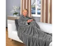 Wohndecke flauschige, tragbare Kuscheldecke mit Ärmeln und Fußtasche, Gräfenstayn, warme Ärmeldecke - TV Decke zum Anziehen - 200x170cm grau