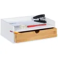Relaxdays Schreibtisch Organizer Bambus Weiß Natur mit Schublade 11 cm x 32 cm x 22 cm 1,5 kg