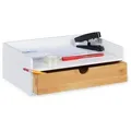 Relaxdays Schreibtisch-Organizer mit Schublade Weiß,Hellbraun