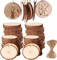 50 Stück Holzscheiben, Rund 5-6cm Holz Log Scheiben Kit mit Loch Unvollendete