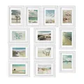 bomoe 12er Bilderrahmen Set Ocean – Fotorahmen Collage für 13x18 cm Bilder Holzbilderrahmen mit Passepartout - Bilder Collage Fotorahmen aus Holz & Kunststoffglas - Fotowand Bilder Set Weiß