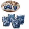 4x Glas Teelicht-Halter Set Retro Blau Kerzengläser Ständer Windlicht Tisch-Deko
