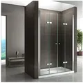 i-flair Dusch-Doppelflügeltür Duschtür Lena mit Falttüren aus durchsichtigem 6 mm Sicherheitsglas, 160x185 cm, 6 mm Sicherheitsglas 160 cm x 185 cm