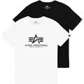 T-Shirt ALPHA INDUSTRIES "Alpha Industries Men - T-Shirts Basic T-Shirt 2 Pack", Herren, Gr. L, schwarz-weiß (schwarz, weiß), Obermaterial: 100% Baumwolle, Kurzarm, Shirts