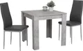 3tlg. Essgruppe Duo - quadratischer Tisch Beton Optik - 80x80cm, 2x Vierfußstuhl - Bezug Kunstleder Grau - Metall Füße Grau pulverbeschichtet