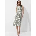 Alba Moda Midikleid Etuikleid mit Mesheinsatz Grafisches Design mit Rundhalsausschnitt und Zipper hinten weiß 38