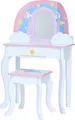 Teamson Kids Little Dreamer Rainbow Einhorn Holzspielzeug Vanity Set mit Spiegel, Stiften, drei Aufbewahrungsschubladen und Hocker, Multi