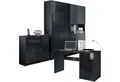 Vladon Aktenschrank Logan (Büromöbel-Set, mit 1 Schreibtisch, 2 Schränken und 1 Kommode) Schwarz matt/Schwarz Hochglanz (246 x 60 x 185 cm)