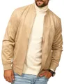 behype. Herren Blouson-Jacke als Weiche Übergangsjacke - Dünne Bomberjacke mit Baseball Stehkragen in Leder-Optik für Männer - Men's Jacket OR_1269-Beige-M