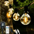 LUMILED Solar Lichterkette für Außen 15,05M G40 30x LED + 2 Ersatzbirnen, 8 Betriebsarten, mit Fernbedienung, Solarpanel mit 1800mAh Akku, Warmwe... - Schwarz