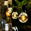 Lumiled Solar Lichterkette für Außen 30 + 2 Ersatzbirnen x G40 LED 15,05 M mit Fernbedienung Solarlichterkette Garten Außenlichterkette Solarleuchte IP44 Warmweiß 2700K Glühbirnen 8 Betriebsarten
