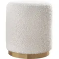 Runder Pouf aus weißem Wollbouclé-Effektstoff und goldenem Metall D40 cm AMAYA