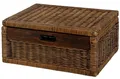 Flacher Korb ,Regalkorb, Schrankkorb mit Deckel Rattan /  Farbe Vintage Braun
