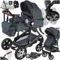 tectake Kombi-Kinderwagen, 2 in 1, klappbar, mit 5-Punkt-Gurt, Bremse, Schutzbügel und Handschlaufe, pulverbeschichteter Aluminiumrahmen, pflegeleichter Stoffbezug, für 0 bis 36 Monate geeignet, Belastbarkeit 15 kg