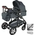 Kombi-Kinderwagen Mats 2 in 1, klappbar, mit 5-Punkt-Gurt, Bremse, Schutzbügel und Handschlaufe für 0 bis 36 Monate geeignet, Belastbarkeit 15 kg - Grau