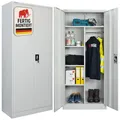 PROREGAL Flügeltürenschrank Elephant Metall Aktenschrank komplett montiert abschließbar 2 Türen 180x80x40cm Stahl 6 Fächern & Kleiderstange Stahlschrank Pulverbeschichtung Lichtgrau Garderobenschrank