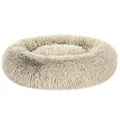 Feandrea Hundebett flauschig, Katzenbett, Donut Kissen, waschbar, Polsterung in der Mitte herausnehmbar, Langer Plüsch, 70 cm Durchmesser, Ombré-Khaki PGW039S01