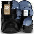 Steingut Geschirrset 12 Personen Ibiza 48 tlg., Traumhaftes Mediterranes Steingut Geschirr Set, Schüssel- und Teller Set, Tafelservice 12 Personen, Geschirrsets Pure Living in Tiefblau