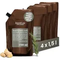 Jean & Len Hand & Body Wash Rosemary und Ginger im Nachfüllbeutel, reinigt und pflegt die Haut, praktisches Set, würzig-frischer Duft, Flüssigseife im Nachfüllpack, ohne Silikone & Parabene, 4 x 1,5L
