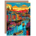 Vibrant Liverpool City Waterfront Sunset Cityscape Travel Birthday Greeting Card