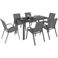 Idmarket - Gartenmöbel Madrid Tisch 150 Cm Und 6 Stapelbare Stühle Anthrazitgrau