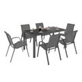 IDMarket - Gartenmöbel Madrid Tisch 150 cm und 6 stapelbare Stühle Anthrazitgrau
