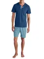 CALIDA Relax Imprint Kurz-Pyjama Herren, 100% Baumwolle, pflegeleicht, elastisch & formstabil, in Single Jersey Pottery Blue 46-48