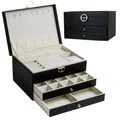 ADEL DREAM Schmuckkasten dreistöckige Schmuckbox Schmuckschatulle mit linearem Design Schmuckaufbewahrung Geburtstags- und Feiertagsgeschenk für Damen Tochter und Freunde schwarz (schwarz -17)