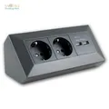 2-fach Steckdosen-block + 2x USB, anthrazit matt 230V~/ 16A Aufbau Eck Steckdose