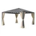 PRIMEYARD Gartenpavillon 4x4 m Alu-Rahmen und Polycarbonat-Dach mit Seitenteilen in Champagner