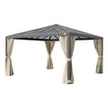 PRIMEYARD Gartenpavillon 4x4 m mit Polycarbonatdach - Hardtop Pavillon mit 4 Seitenteilen in Champagner