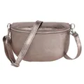 MIRROSI® Bauchtasche Damen, Made in Italy, Echtleder Umhängetasche Echtes Leder, Brusttasche, Crossbody Bag aus Echtem Leder, in 3 Größen erhältlich (Metalic Bronze, Mittelgroße Tasche (25x16x7cm))