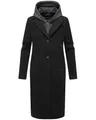 Navahoo Damen Mantel in Woll-Optik langer Trenchcoat leicht oversized mit (abnehmbarem) Kapuzen-Einsatz aus Sweat-Material Kekstraum 14 Black Gr. XL