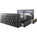 Luxusbetten24 Boxspringbett Menzogna, mit TV Lift, USB und Stauraum (2 Schubladen) grau 180 cm x 200 cm