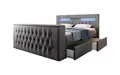 Luxusbetten24 Boxspringbett Menzogna 180x200 Doppelbett Polsterbett Bett mit TV Lift, USB und Stauraum (2 Schubladen) | Bezug: Samt | Farbe: Grau | Härtegrad: H4 (100kg+)