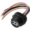 USB 3.0-Buchse für die rückseitige Montage mit Draht IP67 (Gewinde), Kabel 0,2 m