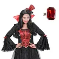 NET TOYS Gothic Ring mit rotem Stein Vampir Schmuck König Fingerring Halloween Schmuckstein Fingerschmuck Karneval Accessoires