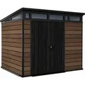 Keter Signature Gartenhaus 9x7 Walnuss Kunststoff mit Pultdach & Bodenplatte - Braun/Grau