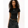 Tommy Jeans Kurzarmshirt TJW SLIM BADGE RIB TEE mit gerippter Struktur schwarz M