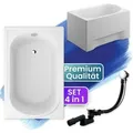 Badland - Badewanne Rechteck 100x65 Mit Acrylschürze, Ablaufgarnitur & Füßen Gratis - Komplettset 4in1 Original Acryl Wanne Siphon Mini
