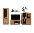 Lomadox Wohnwand GIUSTINO-06, (4-St., Vitrine Wandboard Lowboard Highboard), Eiche teilmassiv geölt, Massivholzfronten