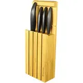 Kyocera 3in1 Bambus Messerblock | mit 4 Keramik Messer Schwarz | Santokumesser, Universalmesser, Gemüsemesser, Schälmesser | Hinstellen, Aufhängen oder Hinlegen in der Schublade | 34x12,3x6,6 cm