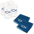 itenga Tischdeko Set - Servietten Motiv Fisch 30 x 30cm 3-lagig 40 Stück und 6 Windlichter für Kommunion Konfirmation Hochzeit Taufe und andere Feiern (blau weiss)
