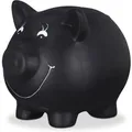 Relaxdays Sparschwein Keramik Schwarz Beschriftbar Abschließbar 14 cm x 17 cm x 13 cm 0,5 kg