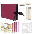 Intirilife Fotoalbum zum selbst gestalten in Rot - 30.5 x 21.5 x 1.8 cm - Fotobuch mit Spiralbindung 80 schwarze Seiten DIY mit Stiften Stickern Schablonen, Geschenk Hochzeit